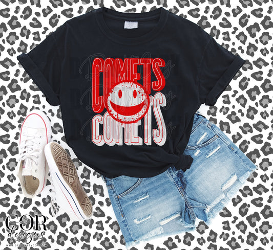Comets Red And White Smiley Face