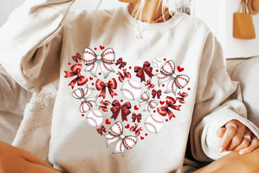 Baseball Heart With Bows