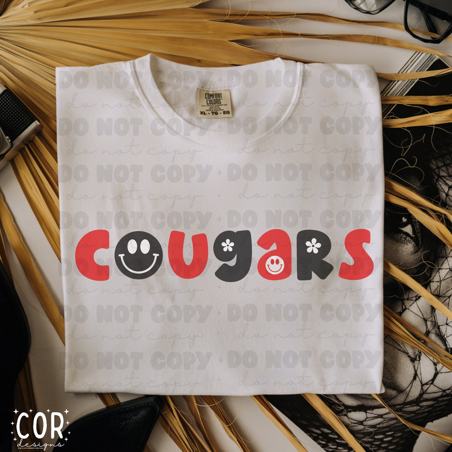 Cougars Red And Black Flowers And Smiley Faces