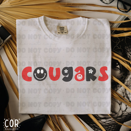 Cougars Red And Black Flowers And Smiley Faces