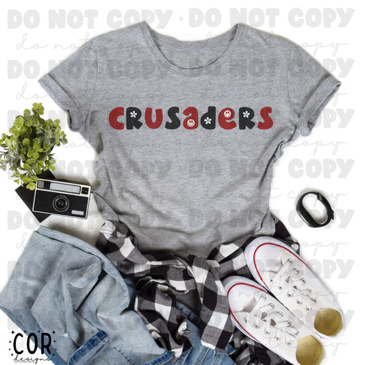 Crusaders Red And Black Flowers And Smiley Face Letters