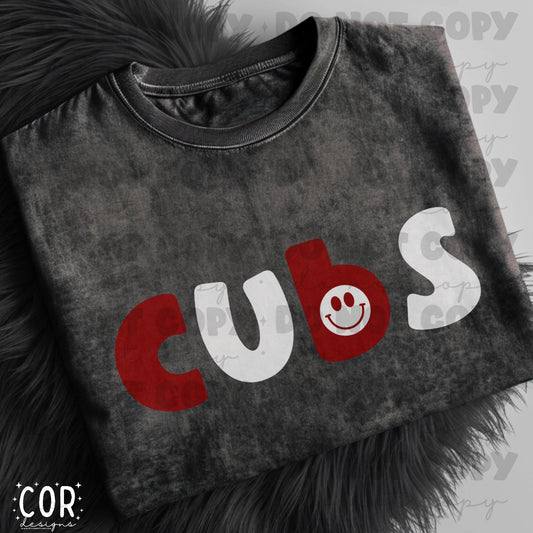 Cubs Red And White Flowers And Smiley Face Letters