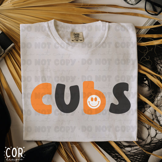 Cubs Orange And Black Flowers And Smiley Face Letters