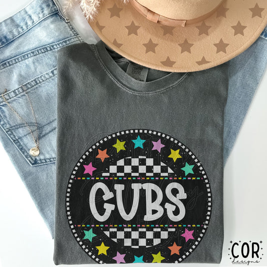 Cubs Colored Stars With Checkered Circle
