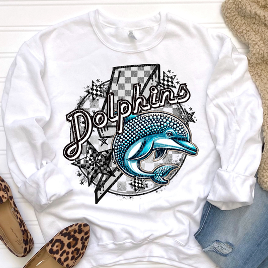 Dolphins Checkered Lightning Bolt
