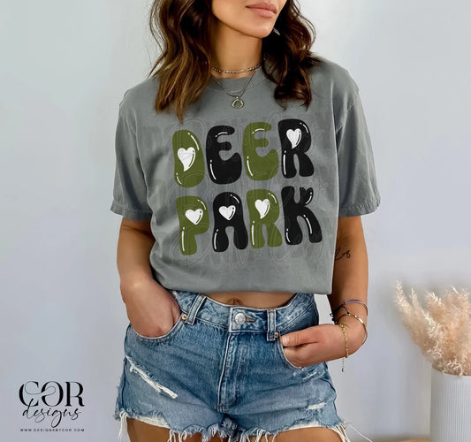 Deer Park Green And Black Heart Letters