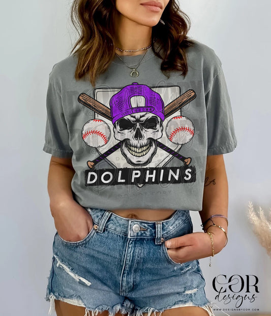 Dolphins Purple Baseball With Skull