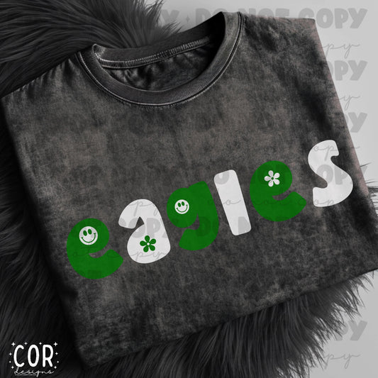 Eagles Dark Green And White Flower And Heart Letters