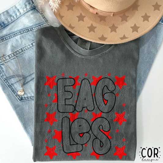 Eagles Black Letters Red Stars