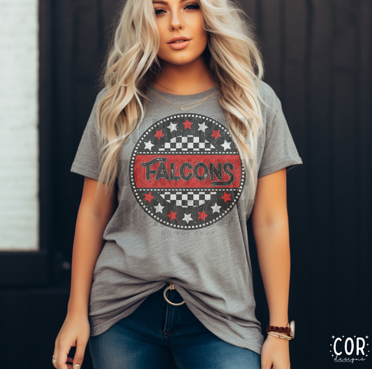 Falcons White And Red Stars Checkered Circle