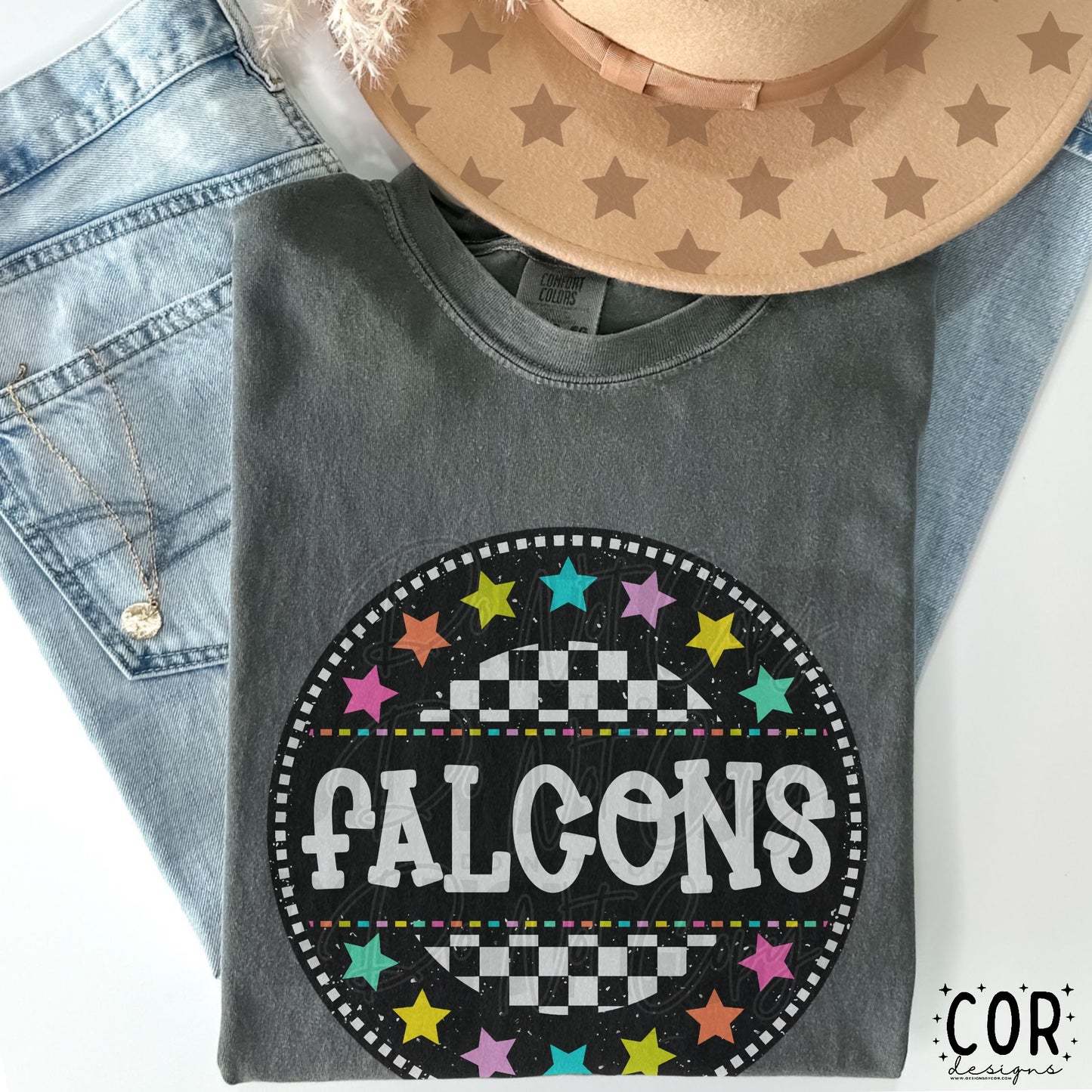 Falcons Colored Stars With Checkered Circle