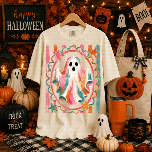 Bright Ghost Rustic Vintage Ghost Pumpkin Stripes