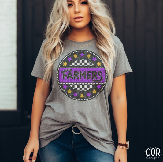 Farmers Yellow And Purple Stars With Checkered Circle