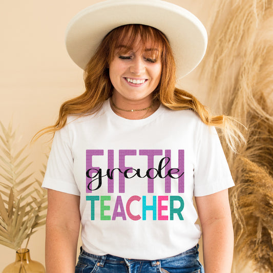Fifth Grade Teacher-Purple Black -DTF Print