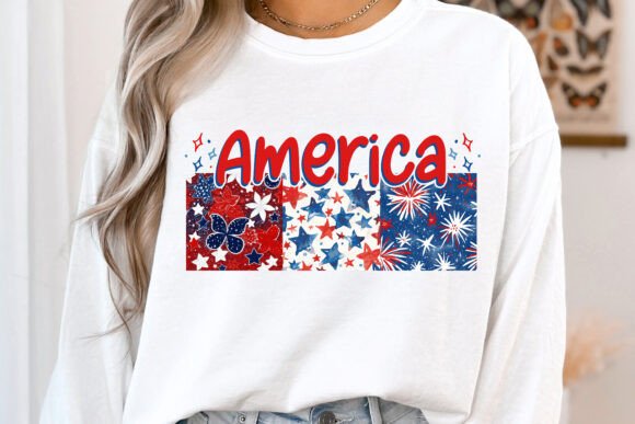 America Red White And Blue Flowers Stars Fireworks