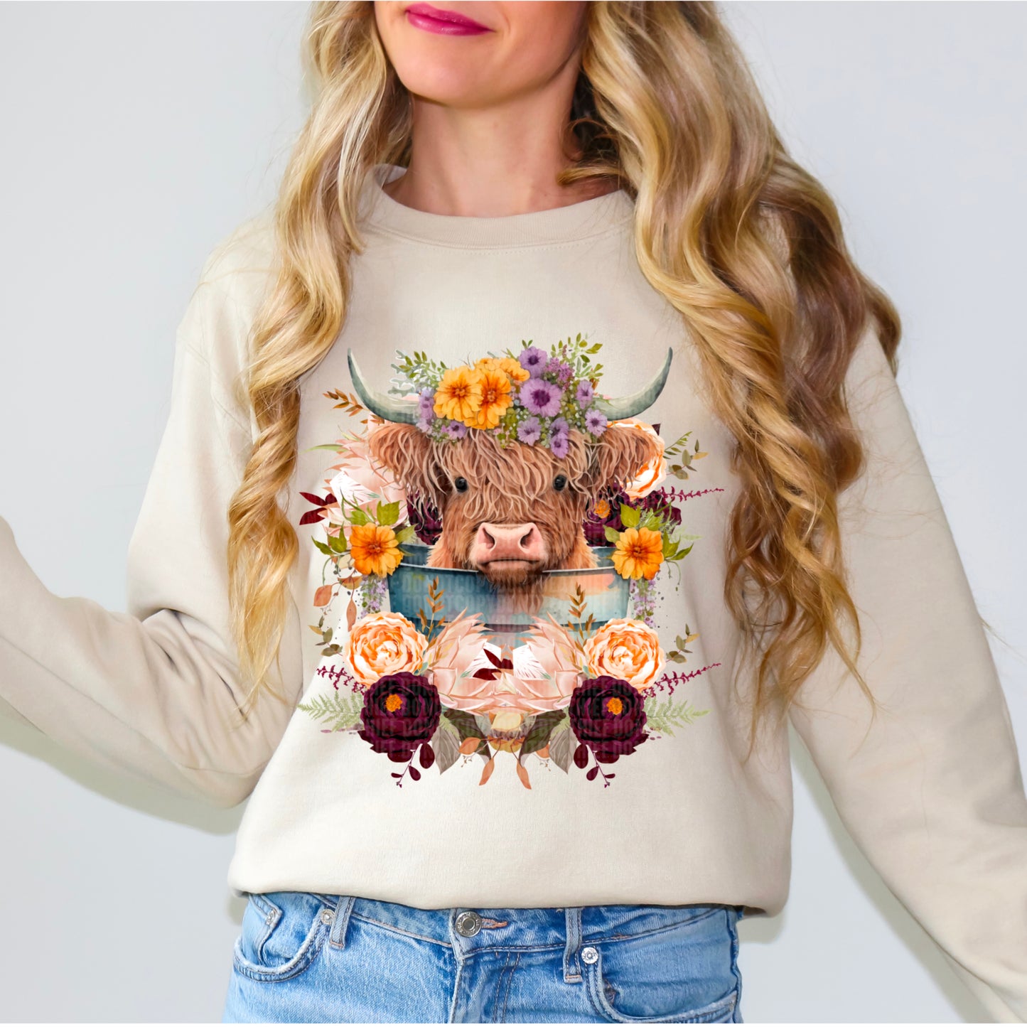 Floral Highland Calf -DTF Transfer
