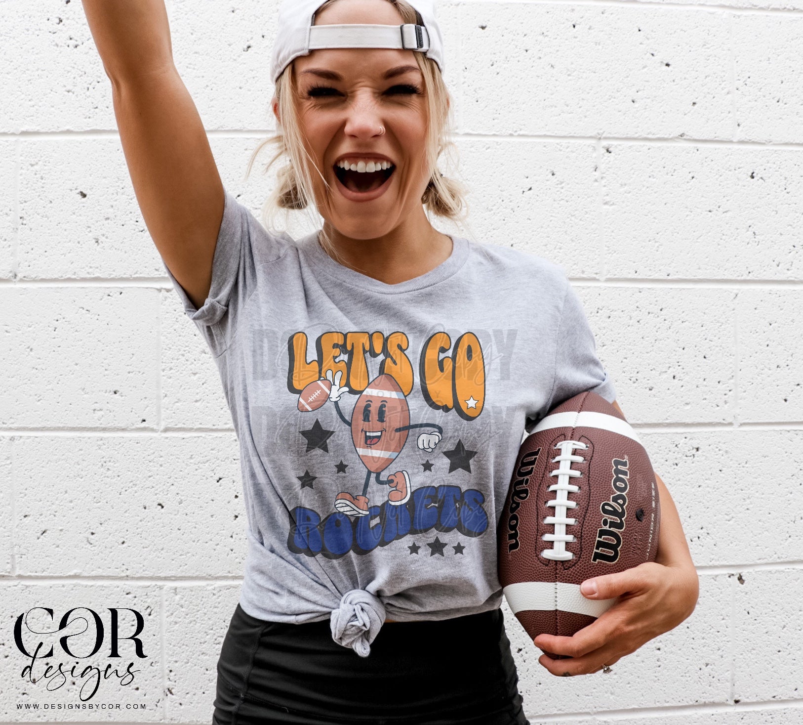 Lets Go Rockets Yellow And Blue Football – Earthline Customs