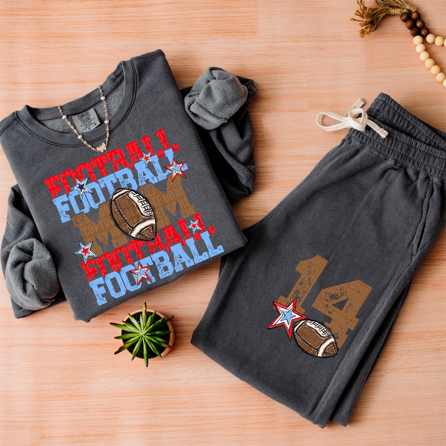 Red and Blue Football Mom - Front