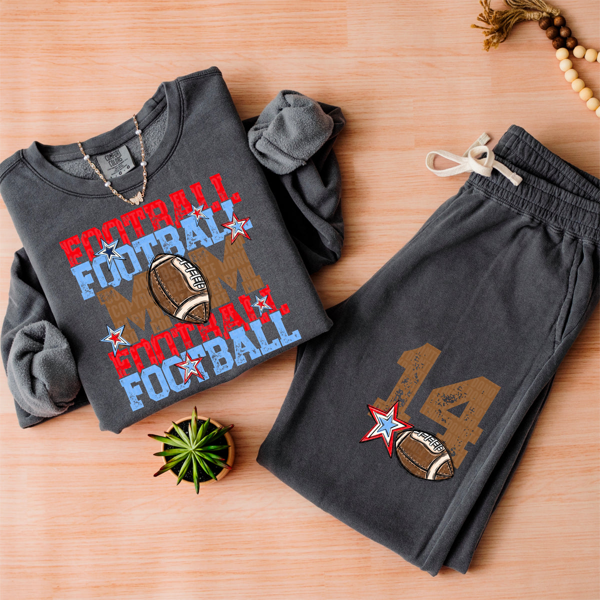 Red and Blue Football Mom - Front Pocket