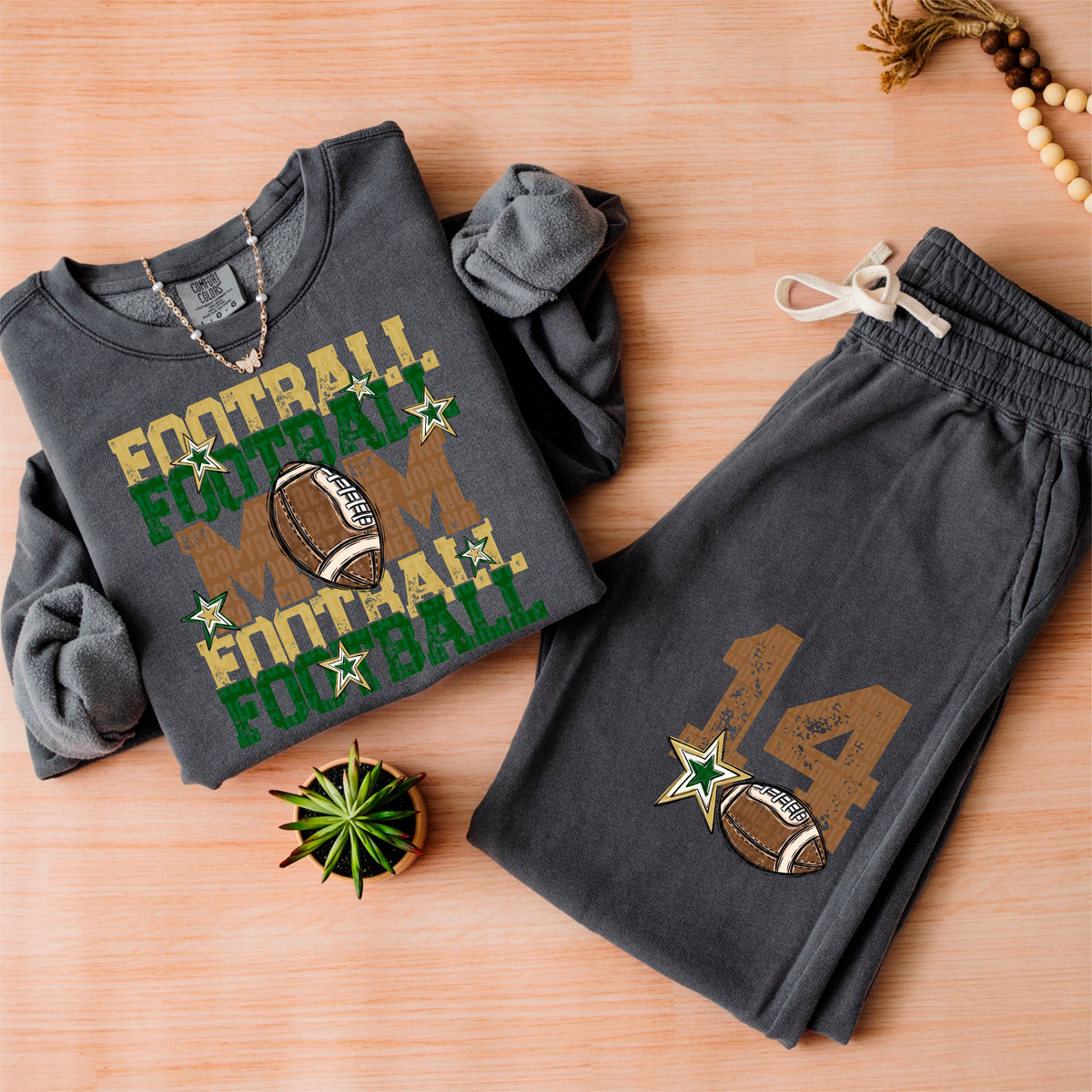 Green and Yellow Football Mom - Front