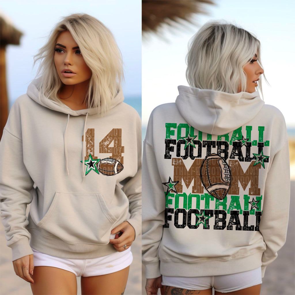 Green and Black Football Mom - Front Pocket