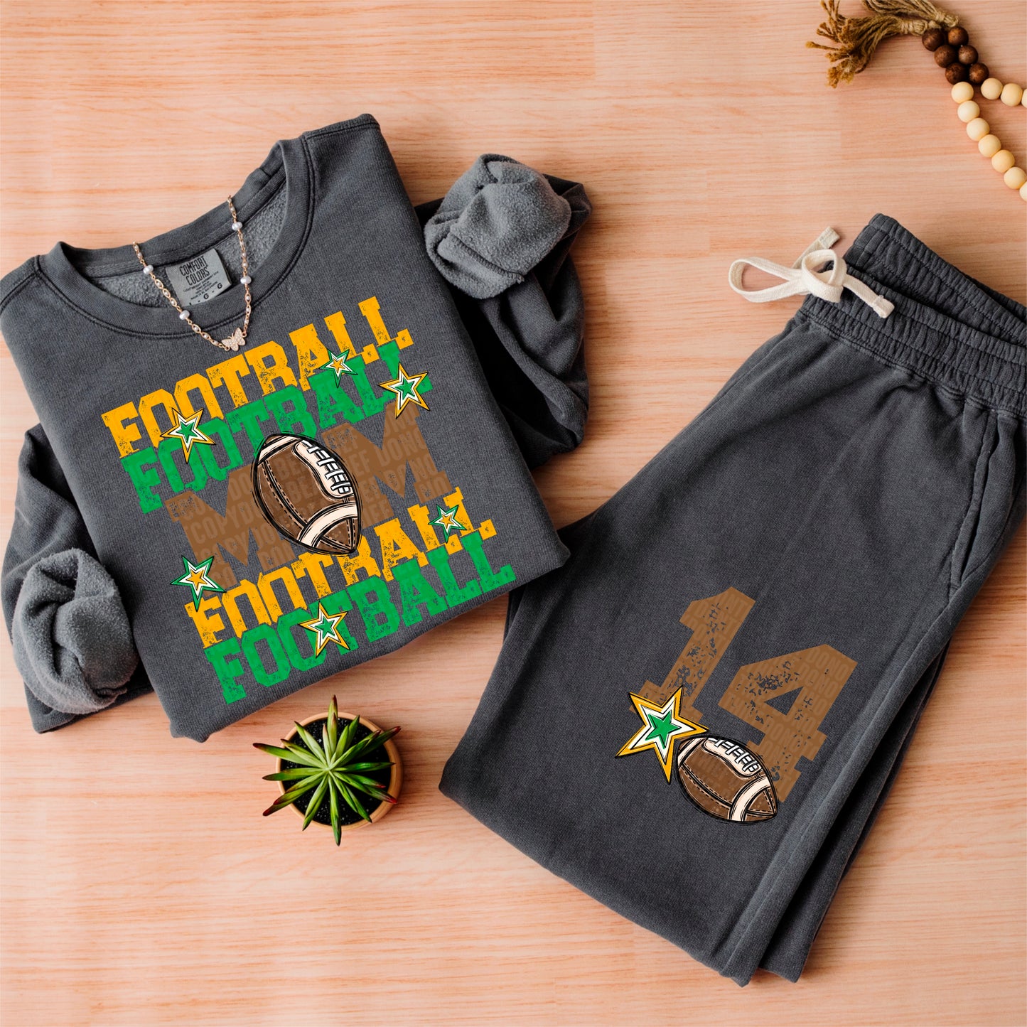 Yellow and Green Football Mom - Front