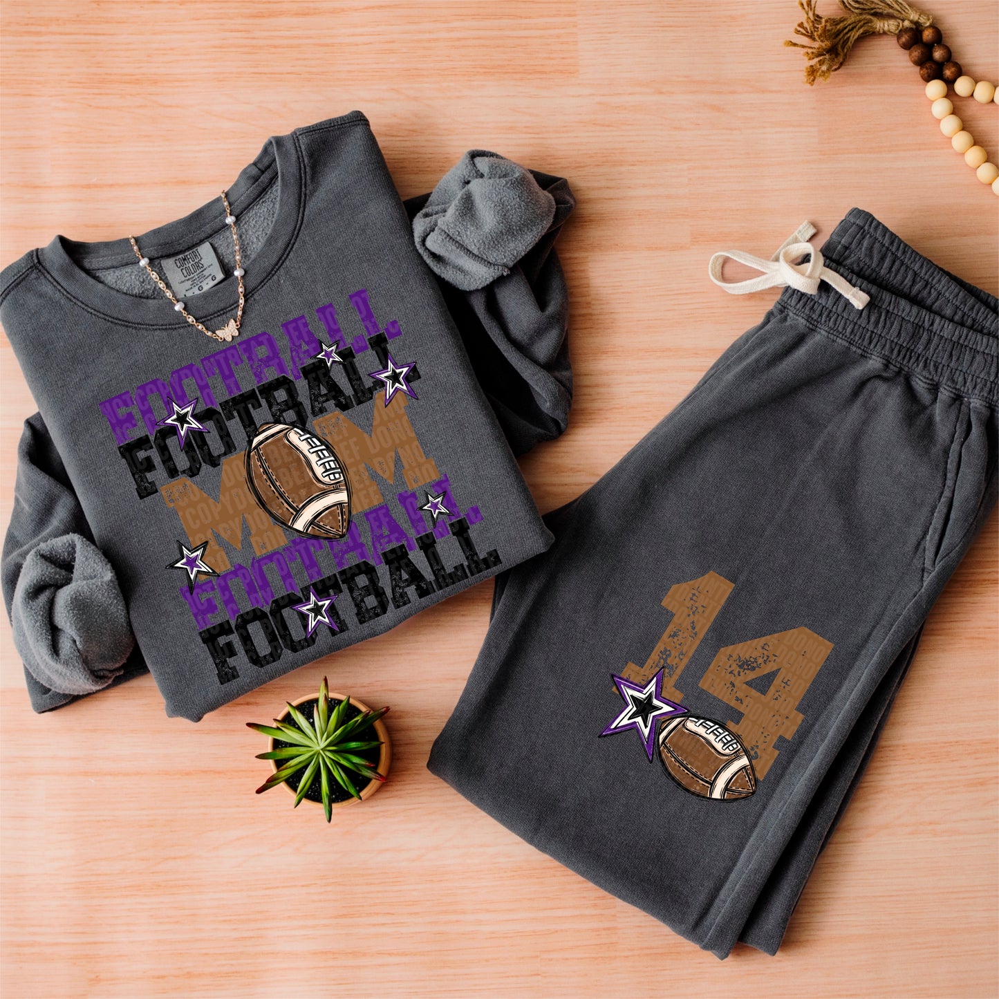 Purple and Black Football Mom - Front