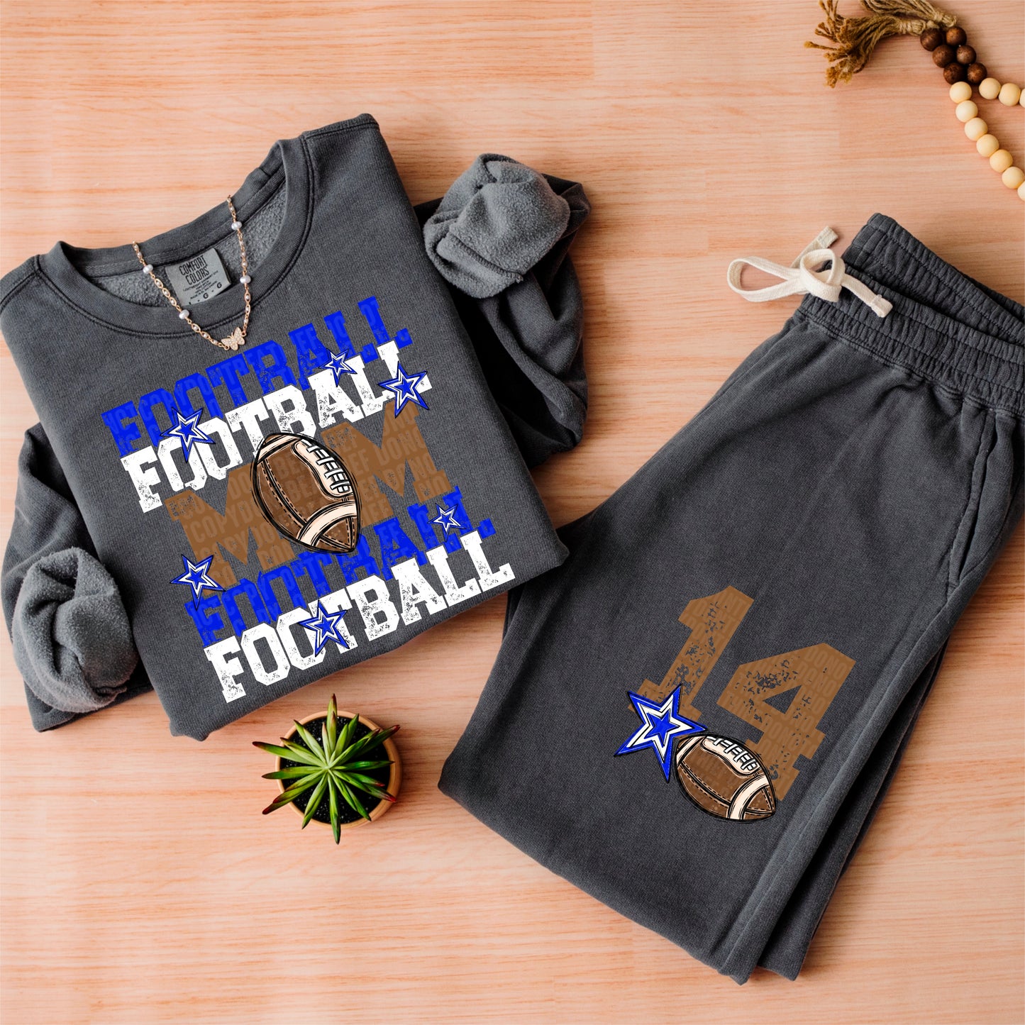 Blue and White Football Mom - Front Pocket