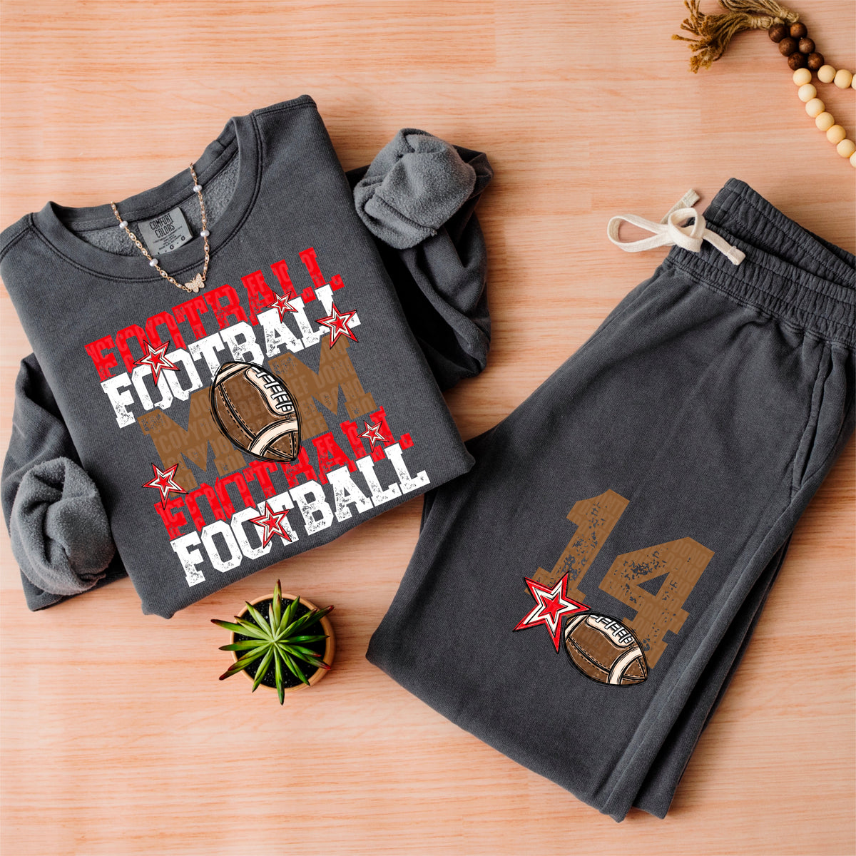 Red and White Football Mom - Front Pocket