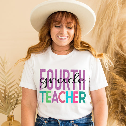 Fourth Grade Teacher-Purple Black -DTF Print