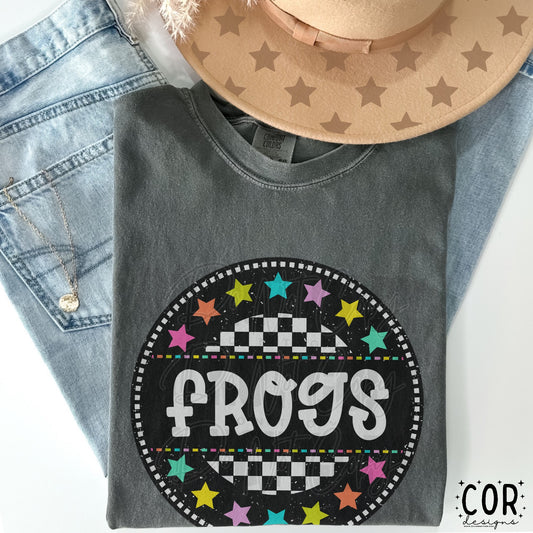 Frogs Colored Stars Checkered Circle