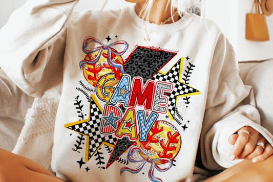 Game Day Softball Bow Lighting Bolt