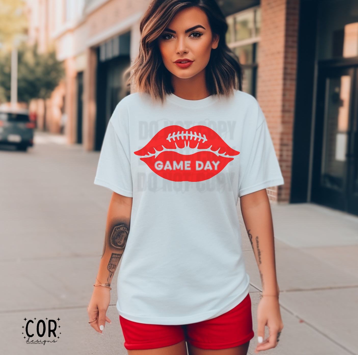 Game Day Football Lips Red White Font