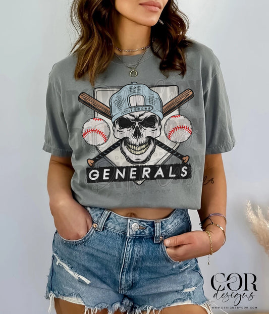 Generals Columbia Blue Baseball With Skull