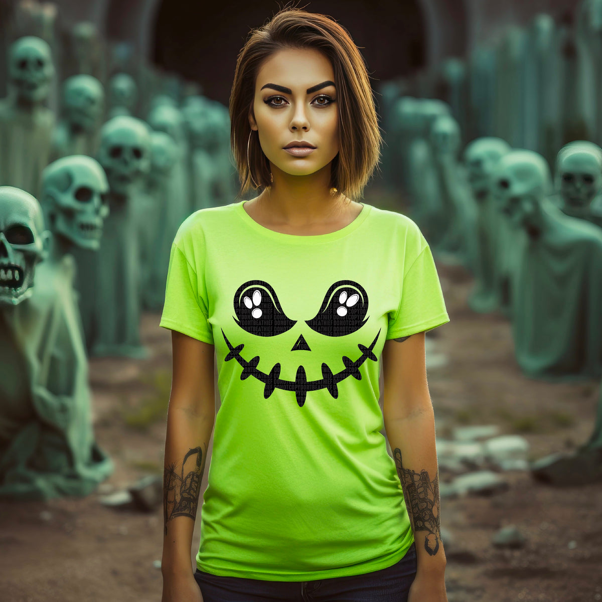 Ghost Pumpkin Face BLACK - DTF Transfer