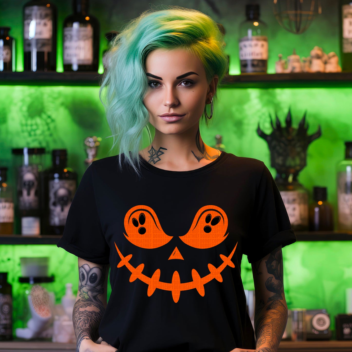 Ghost Pumpkin Face ORANGE - DTF Transfer