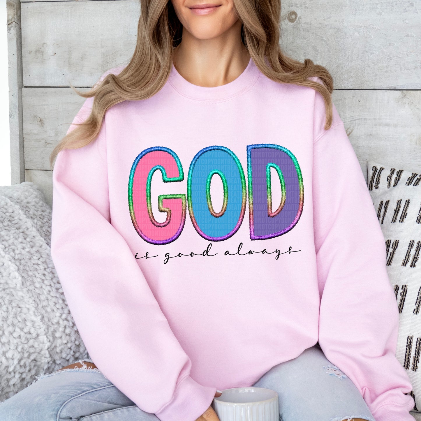 God is Good Always-Rainbow Embroidery Letters