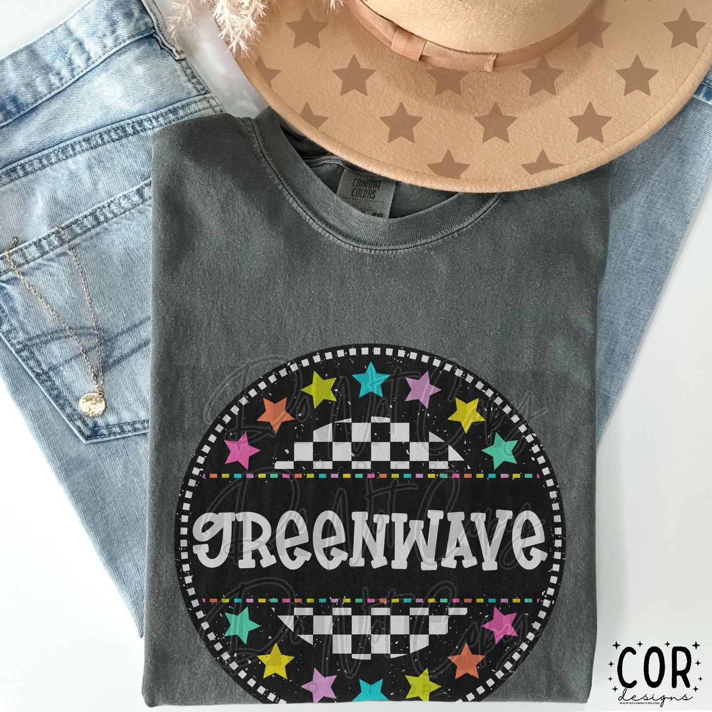 Greenwave Colored Stars With Checkered Circle