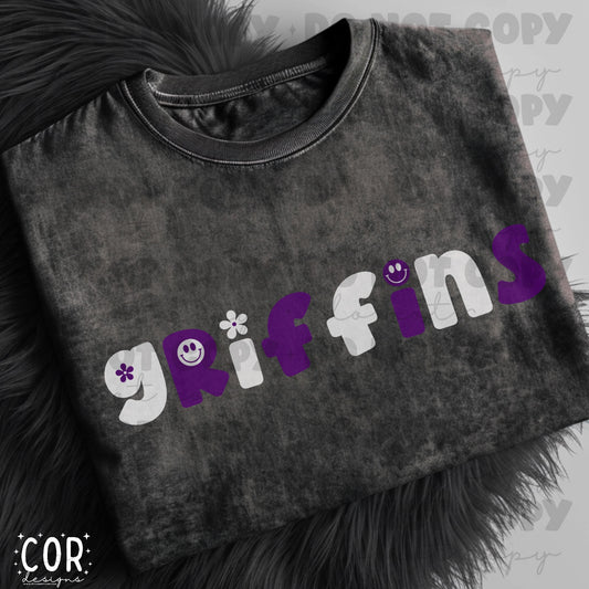 Griffins White And Purple Flowers And Smiley Face Letters