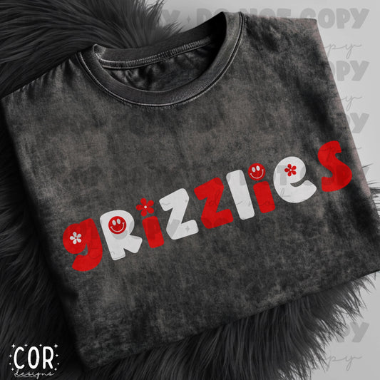 Grizzlies Red And White Flowers And Smiley Face Letters