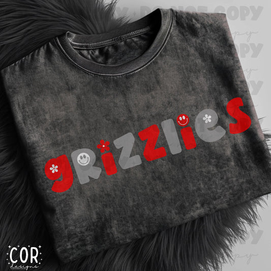 Grizzlies Red And Grey Flowers And Smiley Face Letters