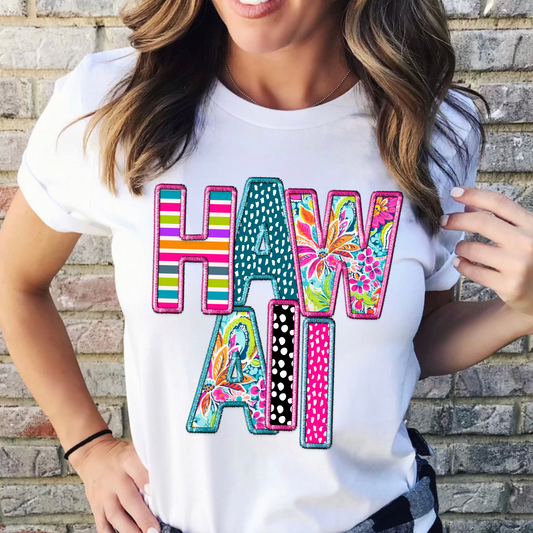 Faux Embroidery Patterned Hawaii