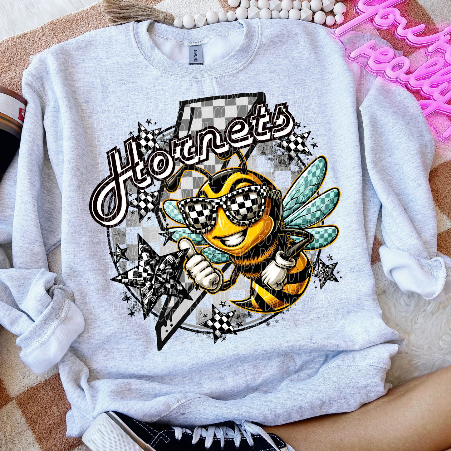 Hornets Checkered Lightning Bolt