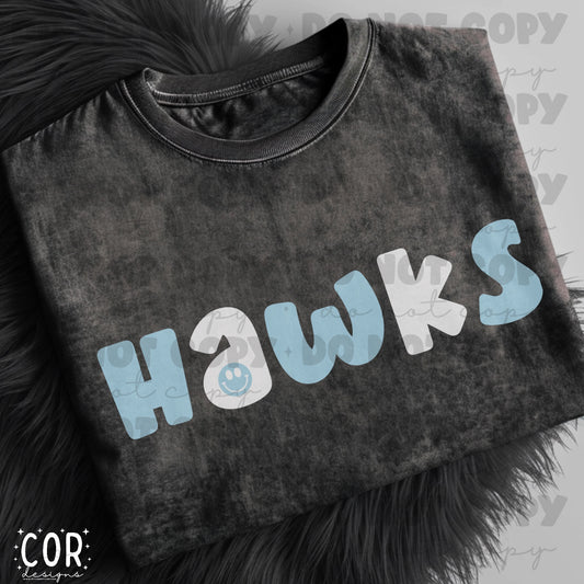 Hawks Blue And White Smiley Face Letter