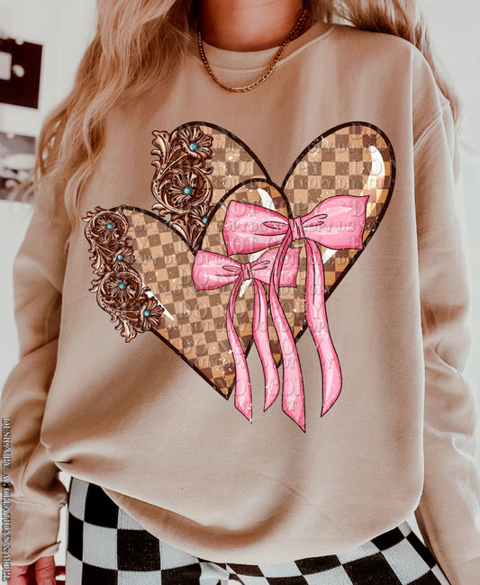 Brown Checker Heart Bow