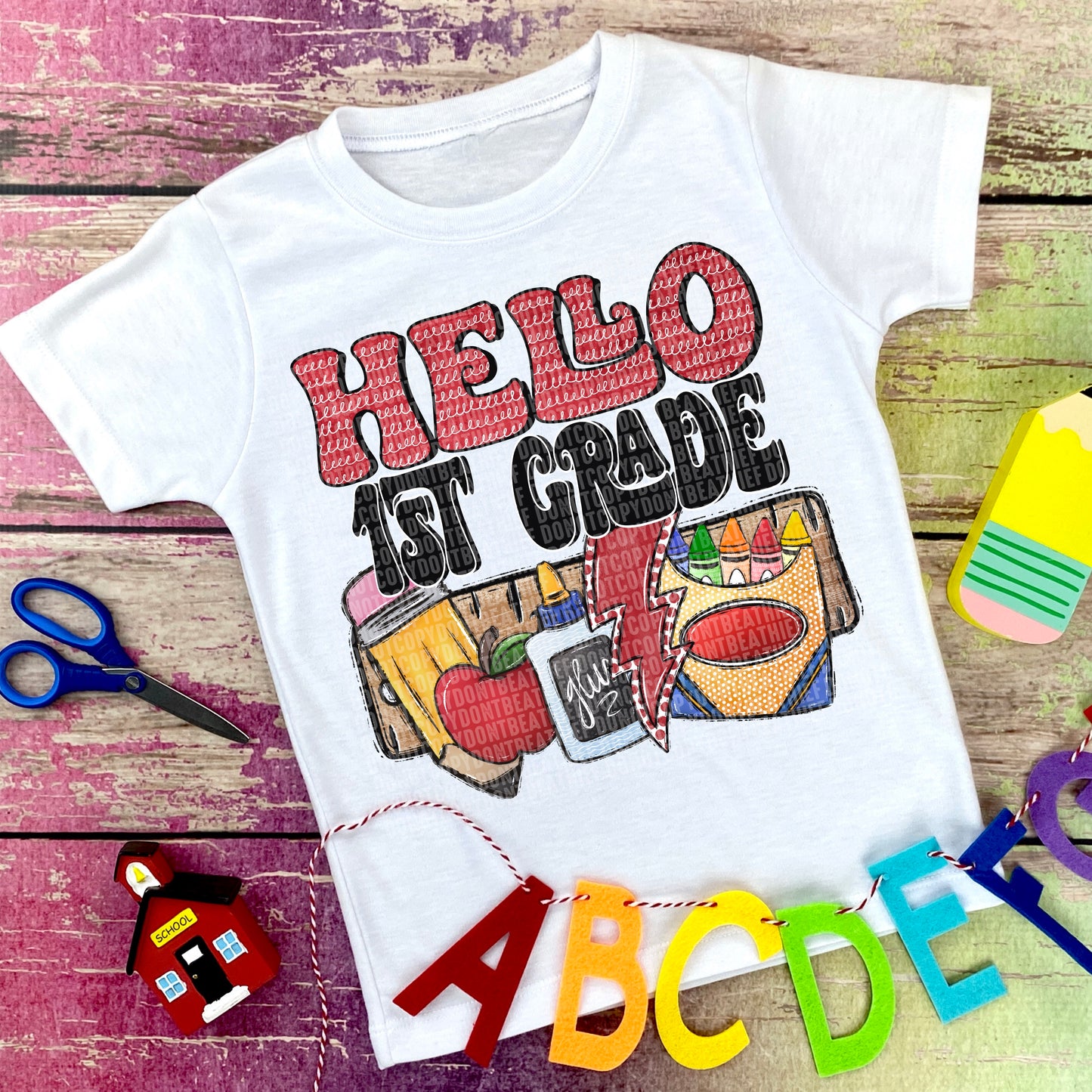 Hello First Grade Supplies Bolt -DTF Print