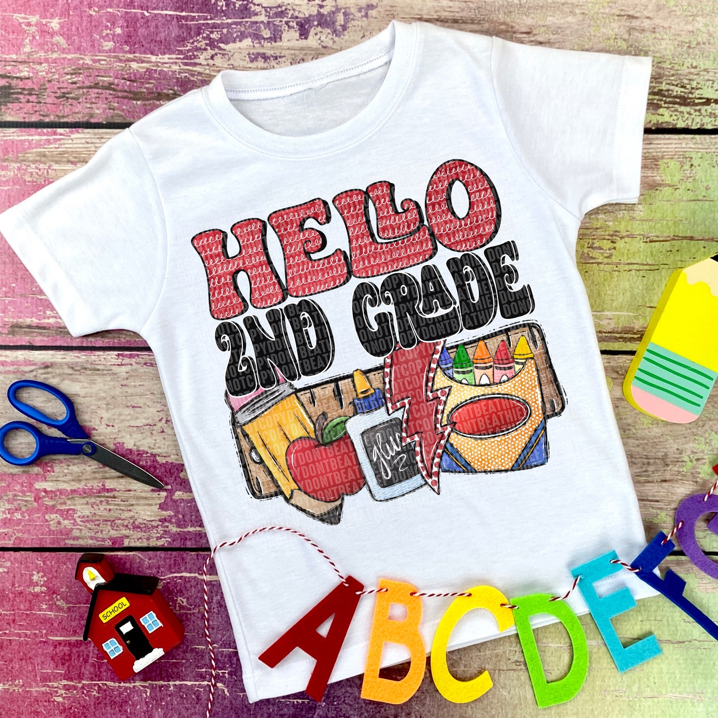 Hello Second Grade Supplies Bolt -DTF Print