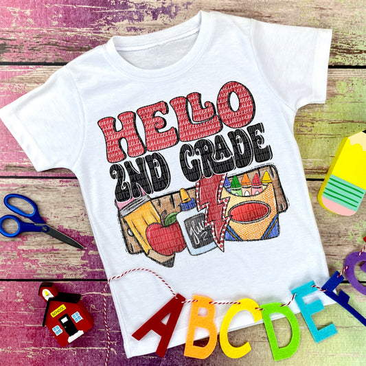 Hello Second Grade Supplies Bolt -DTF Print