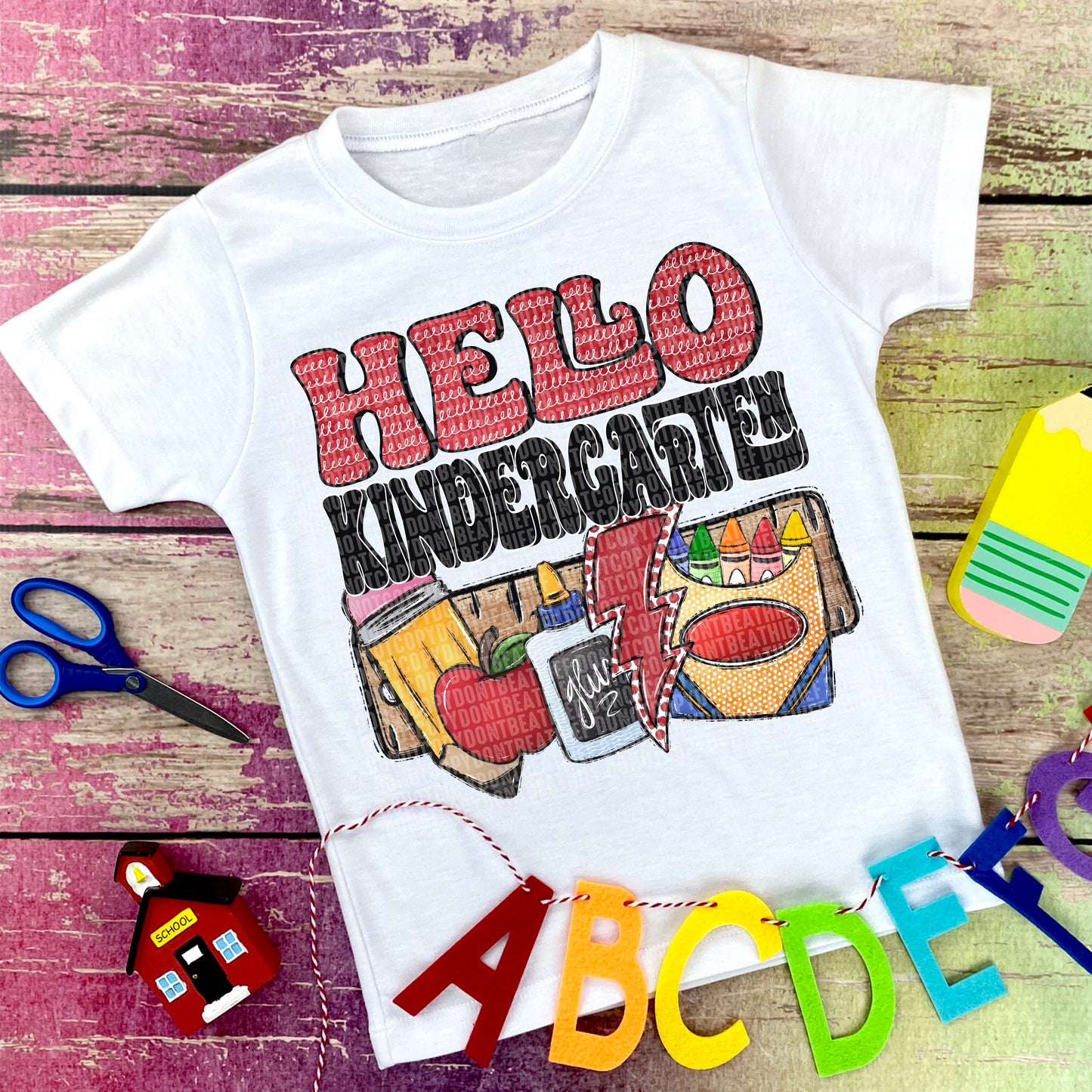 Hello Kindergarten Grade Supplies Bolt -DTF Print