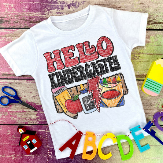 Hello Kindergarten Grade Supplies Bolt -DTF Print
